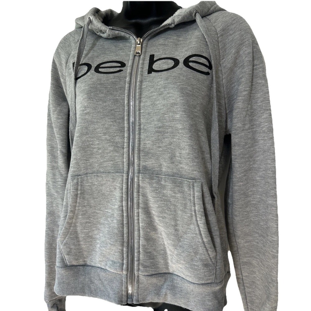 bebe Sport Heather Gray Full Zip Logo‎ Hoodie Size Small